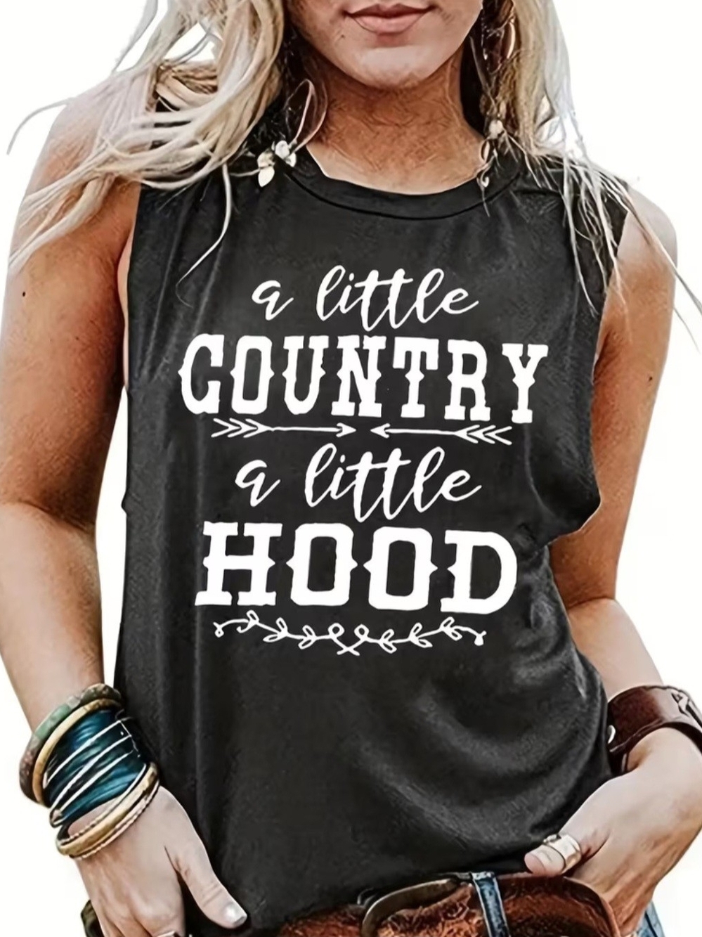 Women’s Black Graphic Tank Top - "A Little Country A Little Hood"